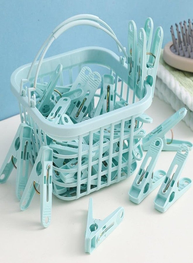 SHREESHANN Clip Storage Basket | Cloth Drying 30 Clips Set with Convenient Hanging Storage Basket | Laundry Organizer with Handle | for Home/Kitchen/Wardrobe/Bathroom - Image 2